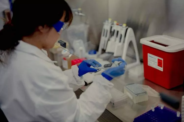 A scientist works at the Pfizer vaccine research and development facility in Pearl River, New York, US, on Thursday, June 16, 2022. Pfizer Inc. emerged from the Covid-19 pandemic as the worlds most visible drugmaker, but its success has left investors impatient for an encore. Photographer: Amir Hamja/Bloomberg