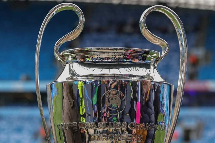 May 17, 2023, Manchester, Manchester, United Kingdom: The UEFA Champions League trophy on display ahead of  the UEFA Champions League Semi-Final Second Leg Manchester City vs Real Madrid at Etihad Stadium, Manchester, United Kingdom, 17th May 2023.,Image: 776610712, License: Rights-managed, Restrictions: , Model Release: no